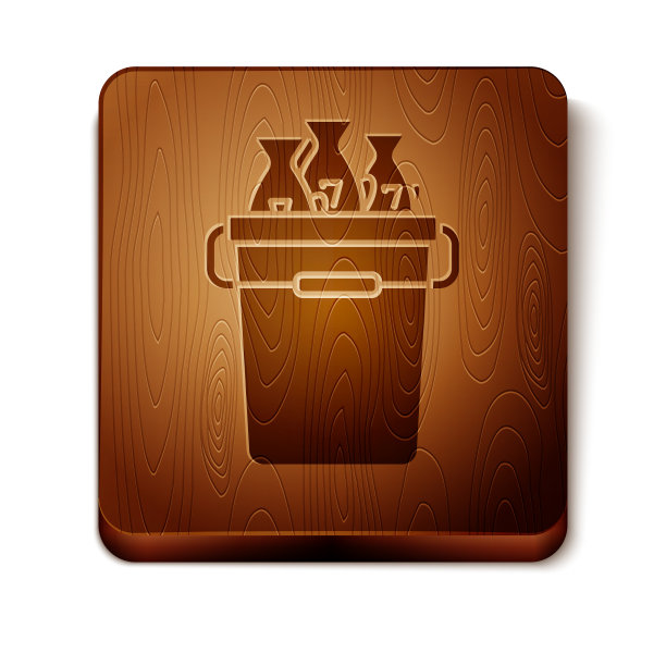 棕色钓鱼桶与鱼图标隔离图片下载