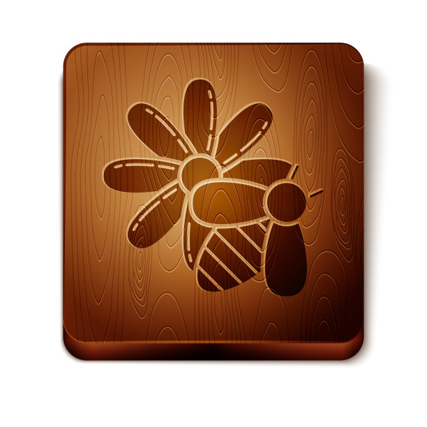 棕色蜜蜂和花图标孤立在白色上图片下载