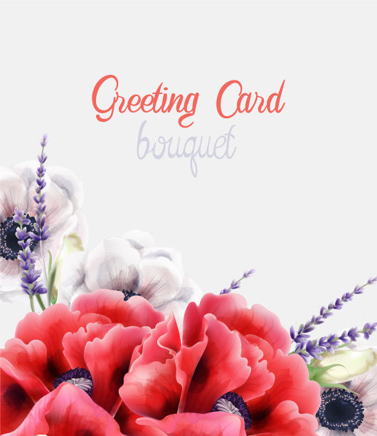 彩色水彩牡丹鲜花贺卡图片下载