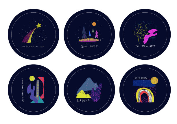 宇宙空间自然星剪圆贴纸图片下载