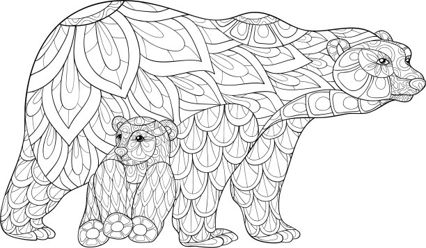 成人涂色的书页上有一个小熊家族的形象图片下载