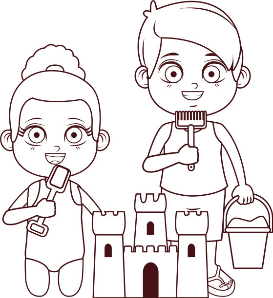 夏季儿童卡通黑白图片下载