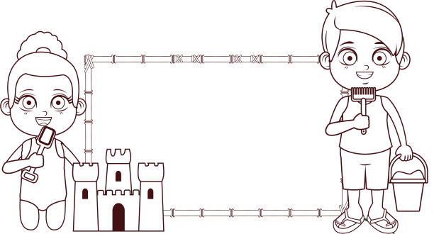夏季儿童卡通黑白图片下载