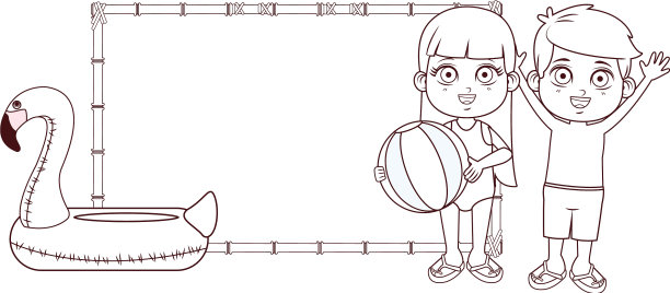 夏季儿童卡通黑白图片下载