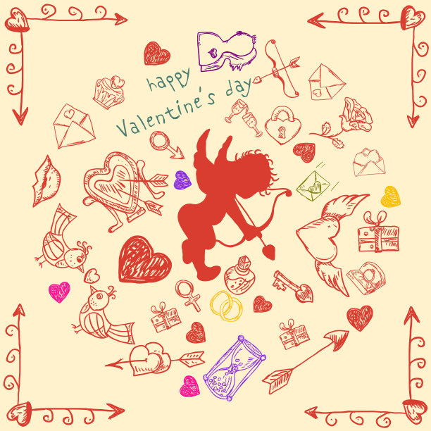 在1风格的儿童涂鸦情人节图片下载