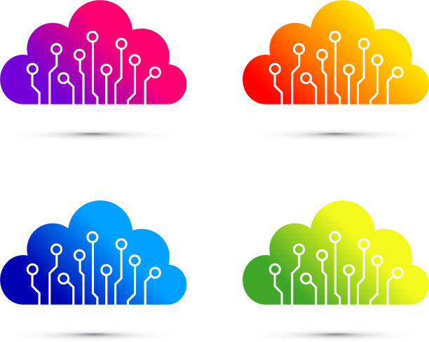彩色抽象云计算机芯片图标集图片下载