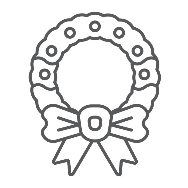 圣诞花环与弓细线的图标图片下载