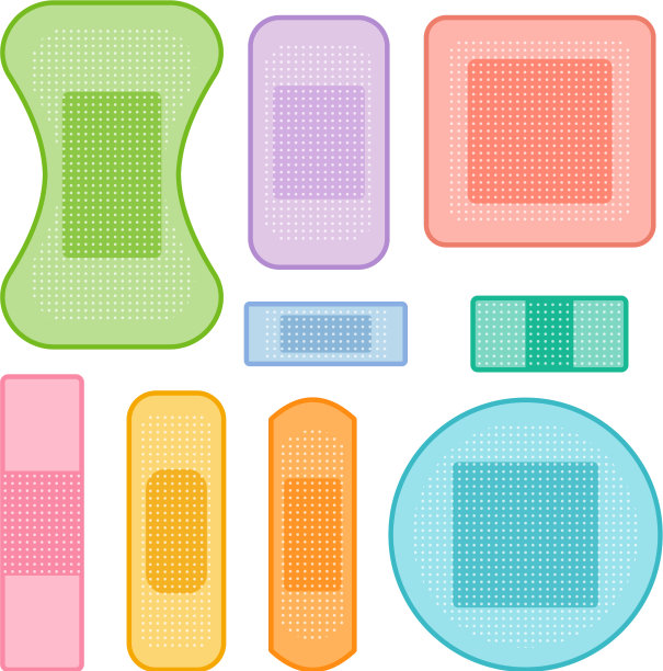 一套彩色的医用膏药创可贴图片下载