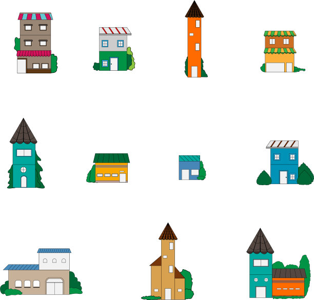 舒适的卡通建筑孤立在白色图片下载