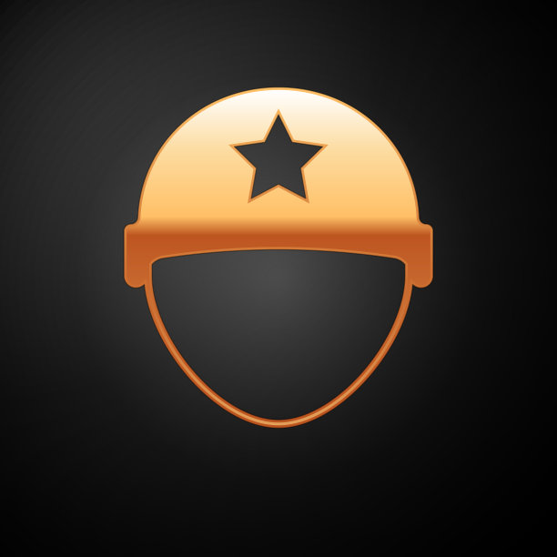 金色军事头盔图标孤立在黑色上图片下载