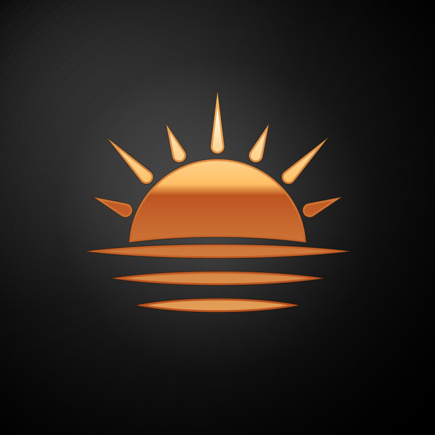 金色日落图标孤立在黑色背景图片下载