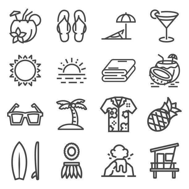 灰色的热带夏季夏威夷图标集图片下载