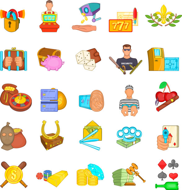 赌场骗子图标设置卡通风格图片下载