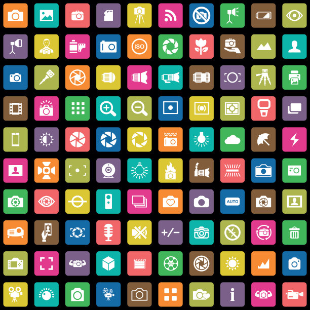 摄影100图标通用设置为web和UI图片下载