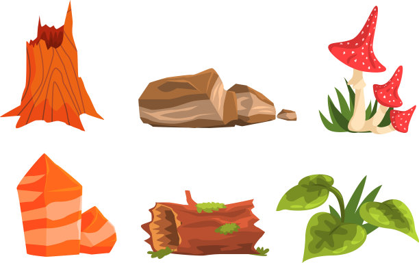 自然森林景观元素设置绿色植物图片下载