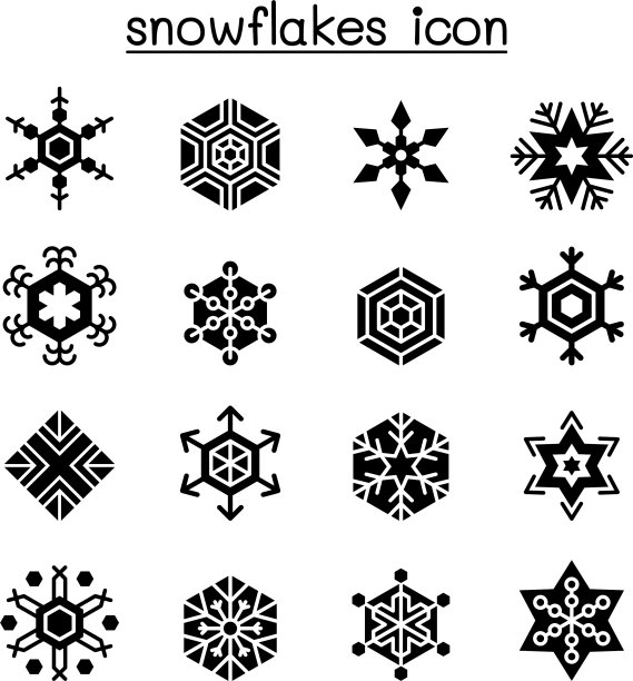 雪花图标设置在平坦的风格图片下载