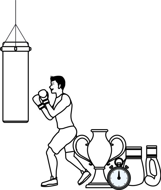 健身人卡通黑白图片下载