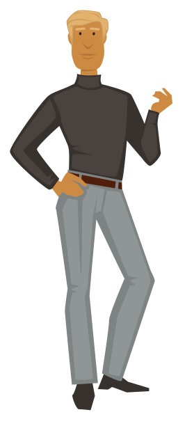 穿着高领毛衣和裤子的金发男人，60年代的时尚图片下载