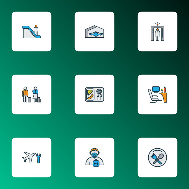 旅游图标彩色线集与商务图片下载