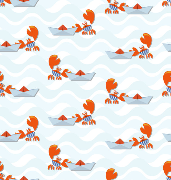 螃蟹水手和纸船在波浪上图片下载