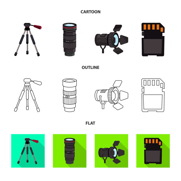 孤立的物体拍摄和工作图标设置图片下载