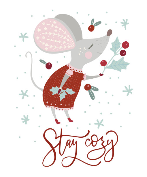 圣诞卡通鼠标在一个扁平的风格图片下载