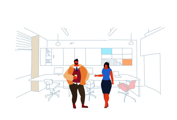 商业人士站在共同工作空间的夫妇图片下载