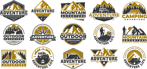 设置冒险和户外复古标志图片下载