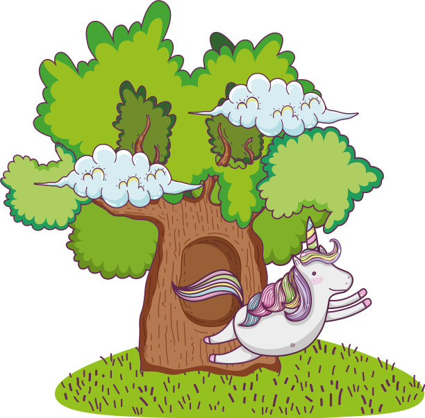 可爱的童话麒麟和树图片下载