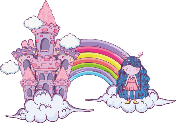 有彩虹和城堡的可爱小仙女图片下载