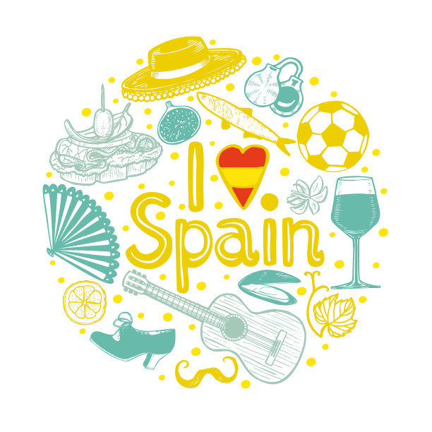 我喜欢西班牙语符号的圆形构图图片下载