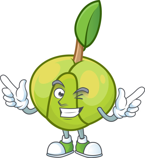 眨眼甜甜的大象苹果和吉祥物卡通图片下载