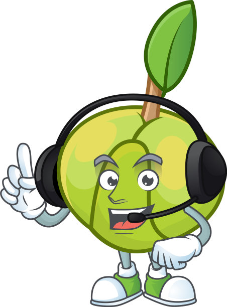 带有耳机的水果大象苹果卡通吉祥物图片下载