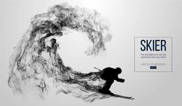 一个滑雪者在白色背景上的剪影图片下载