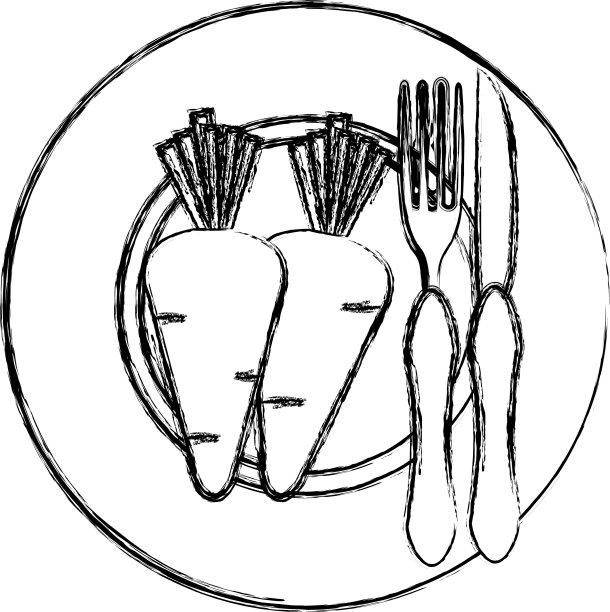 用刀叉把胡萝卜放在盘子里图片下载