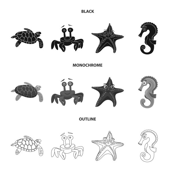 孤立对象海和动物符号集图片下载