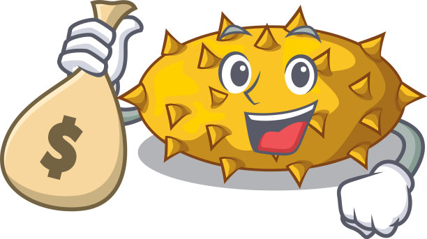 卡通桌上放着钱袋火参果图片下载