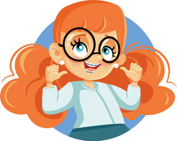 可爱的女孩戴着牙套卡通人物图片下载