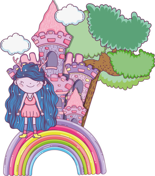 有城堡和彩虹的可爱小仙女图片下载