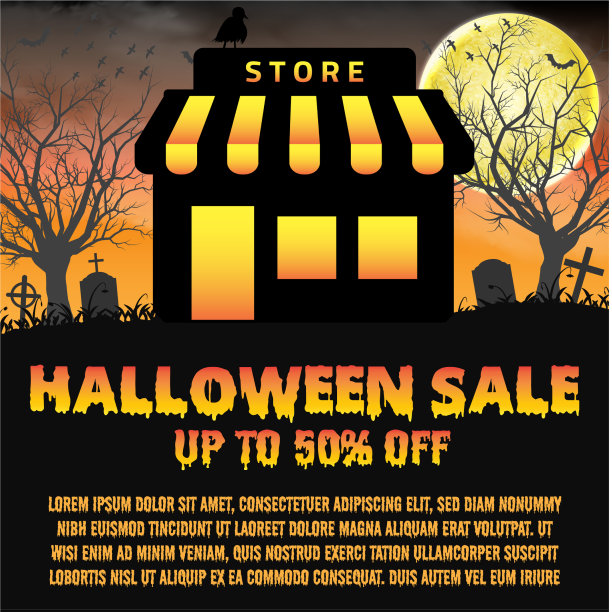万圣节商店在夜间墓地开放图片下载