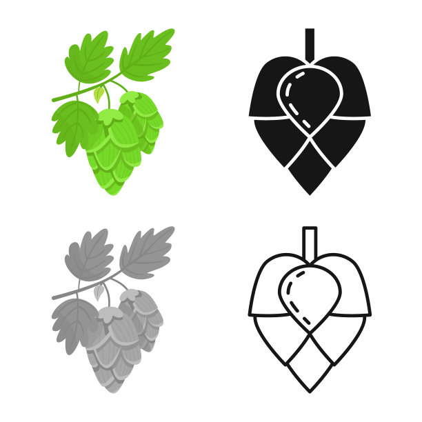 啤酒花和花的标志集图片下载