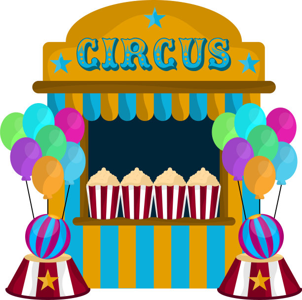 有气球和爆米花零食的马戏团帐篷图片下载