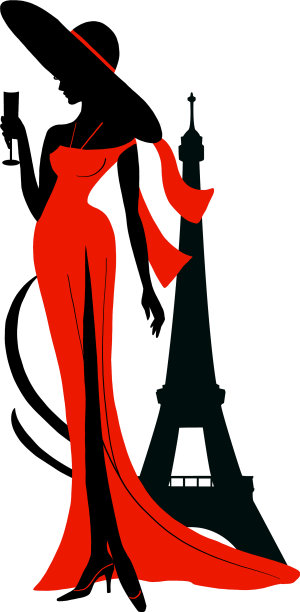 剪影女子穿着长裙，戴着大帽子图片下载