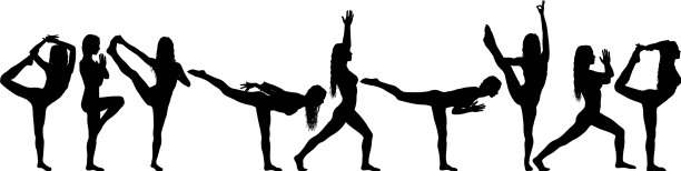 设置剪影女孩在瑜伽课上摆姿势图片下载