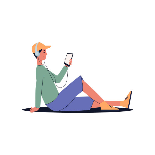 一个男人坐在地板上听着耳机图片下载