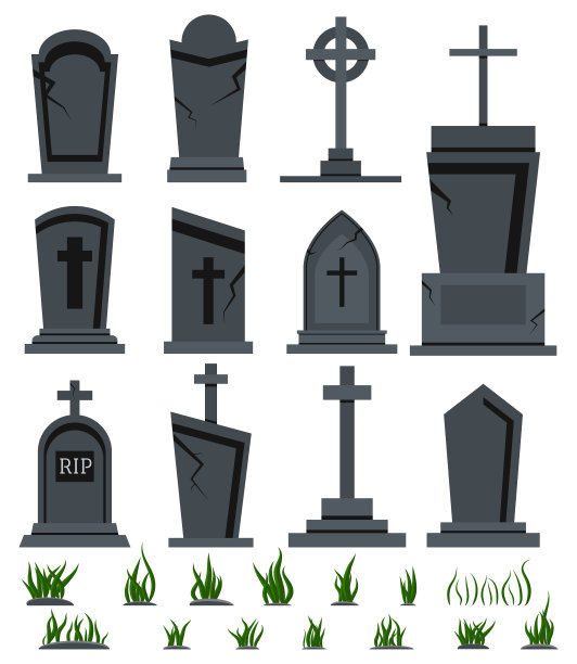 坟上的墓碑上镶着绿草图片下载