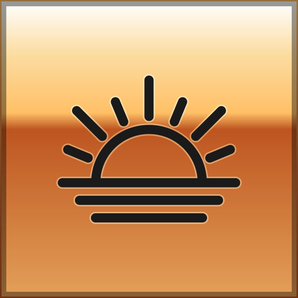 黑色日落图标孤立在金色背景图片下载