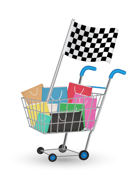 购物车上的袋子上挂着赛马旗图片下载