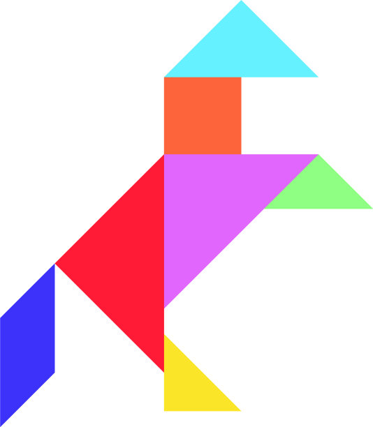 在白色背景的马形状七巧板拼图图片下载