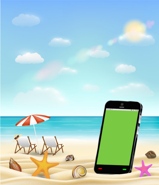 智能手机的空白屏幕在沙滩上图片下载